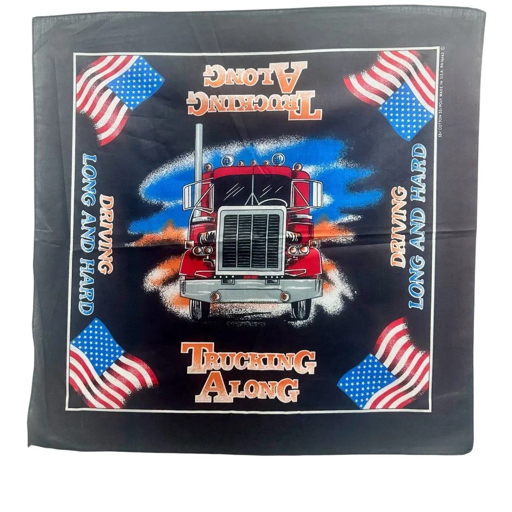 2-Vintage Driving Long & Hard Trucking Along Semi American‎ & US Flag Bandana